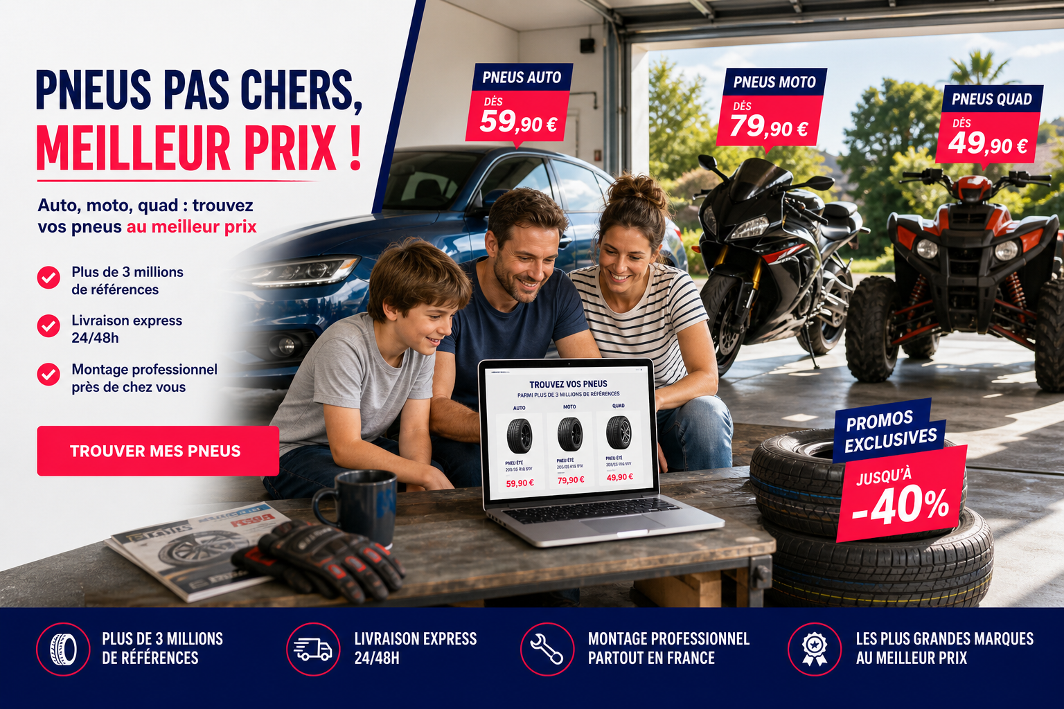 Pneus auto, moto et quad pas chers : bien choisir sans payer trop