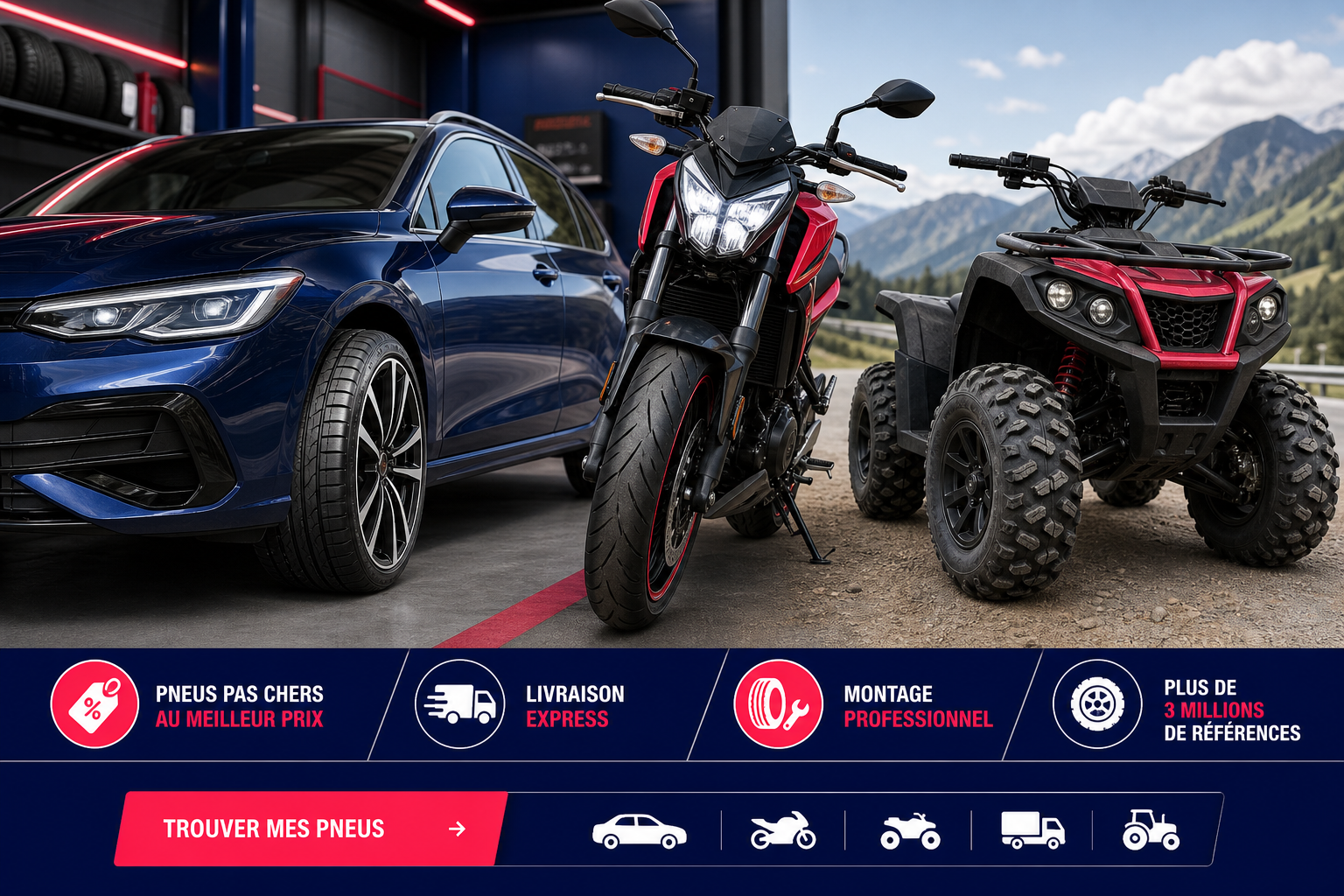 Auto, moto, quad : trouvez les pneus adaptés à chaque véhicule